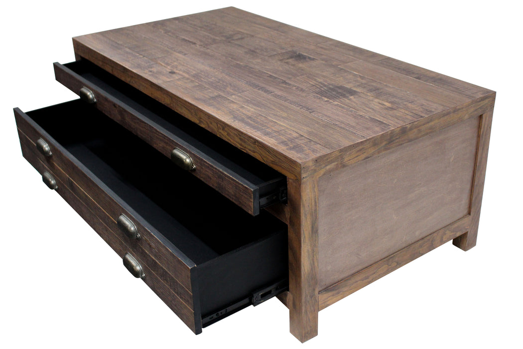Emerson 2 Drawer Coffee Table - Rustic Walnut - Crafters and Weavers