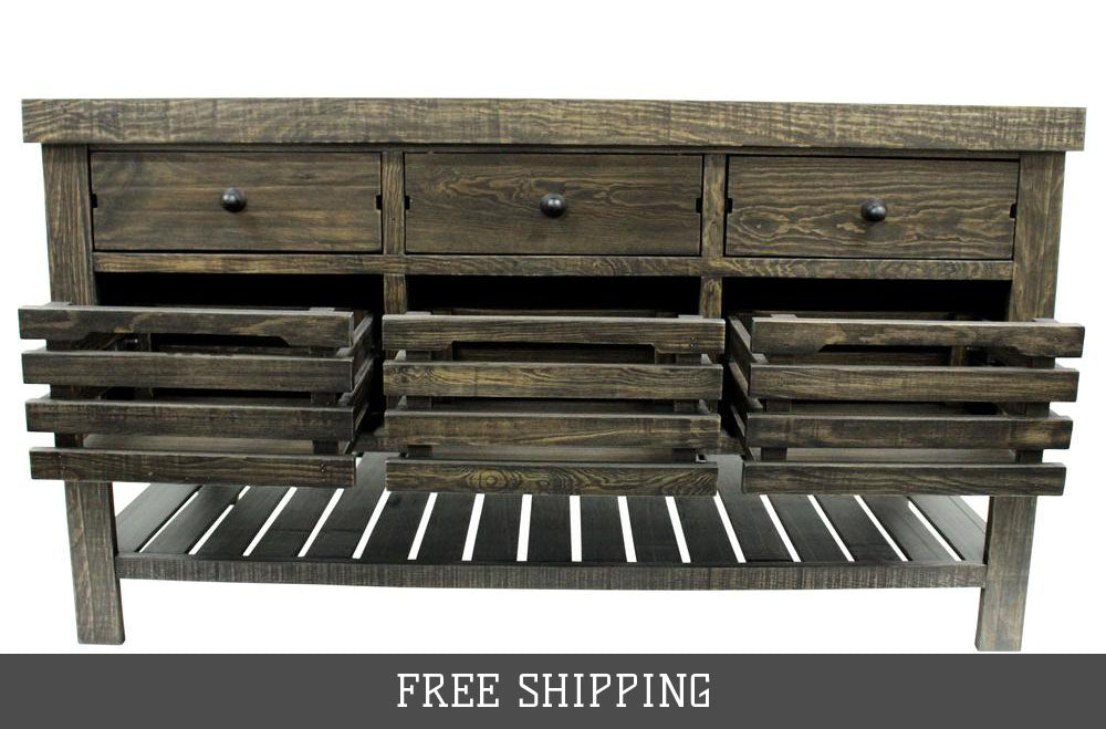 OUT OF STOCK Caisse Kitchen Island - Distressed Black - Crafters and Weavers