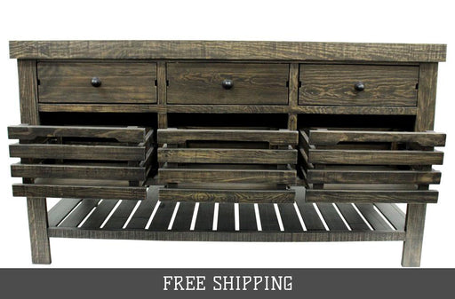 OUT OF STOCK Caisse Kitchen Island - Distressed Black - Crafters and Weavers