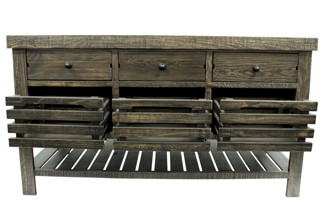 OUT OF STOCK Caisse Kitchen Island - Distressed Black - Crafters and Weavers