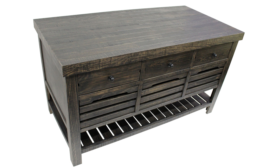 OUT OF STOCK Caisse Kitchen Island - Distressed Black - Crafters and Weavers