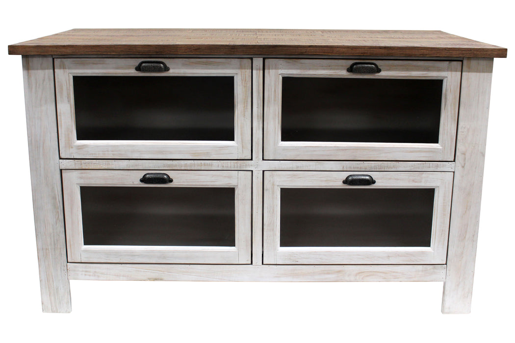 Emerson Kitchen Island - Distressed White - Crafters and Weavers