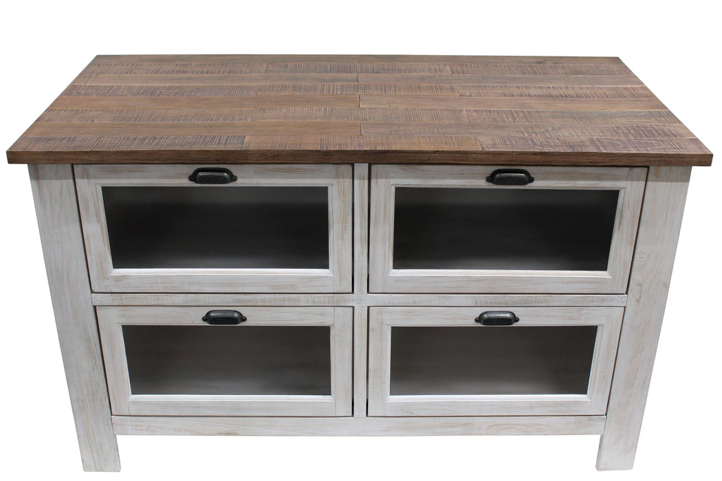 Emerson Kitchen Island - Distressed White - Crafters and Weavers
