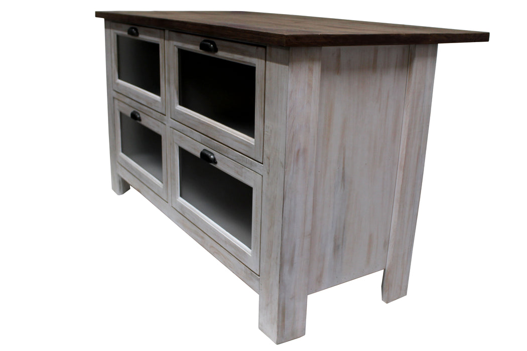 Emerson Kitchen Island - Distressed White - Crafters and Weavers