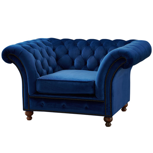 Peyton Sloped Arm Chesterfield Arm Chair - Blue Velvet - Crafters and Weavers