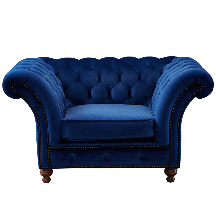 Peyton Sloped Arm Chesterfield Arm Chair - Blue Velvet - Crafters and Weavers