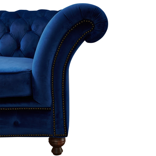 Peyton Sloped Arm Chesterfield Sofa - Blue Velvet - Crafters and Weavers