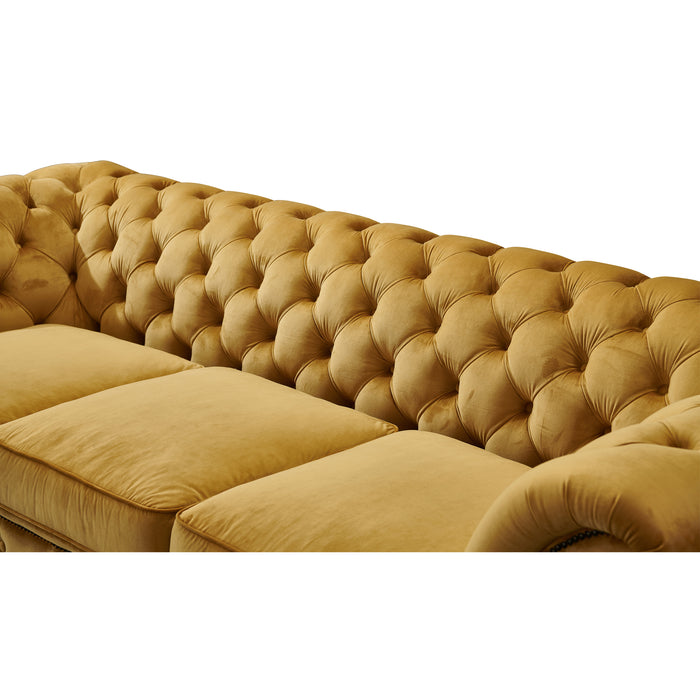 PREORDER Peyton Sloped Arm Chesterfield Sofa - Yellow Velvet - Crafters and Weavers