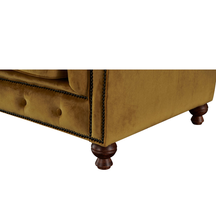 Peyton Sloped Arm Chesterfield Arm Chair - Yellow Velvet - Crafters and Weavers