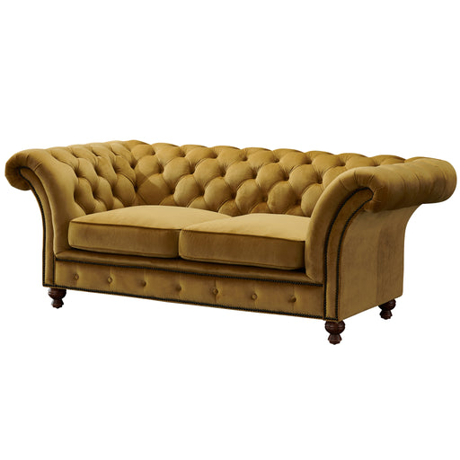 Peyton Sloped Arm Chesterfield Love Seat - Yellow Velvet - Crafters and Weavers