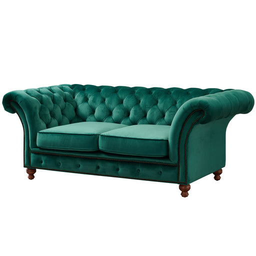 Peyton Sloped Arm Chesterfield Love Seat - Green Velvet - Crafters and Weavers