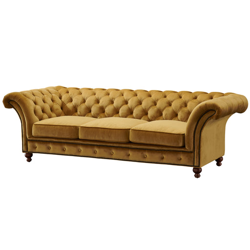 PREORDER Peyton Sloped Arm Chesterfield Sofa - Yellow Velvet - Crafters and Weavers