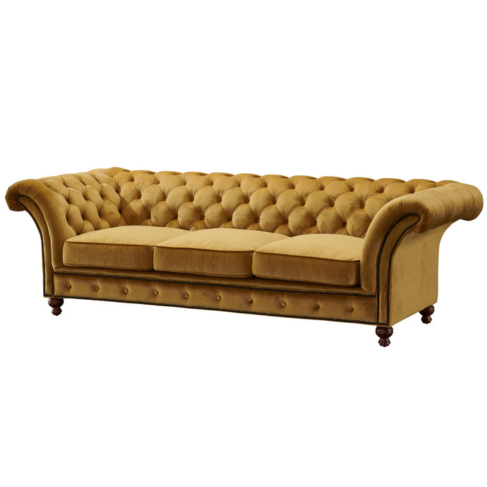 PREORDER Peyton Sloped Arm Chesterfield Sofa - Yellow Velvet - Crafters and Weavers