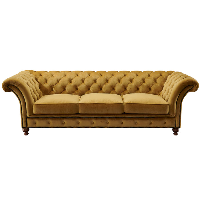 PREORDER Peyton Sloped Arm Chesterfield Sofa - Yellow Velvet - Crafters and Weavers