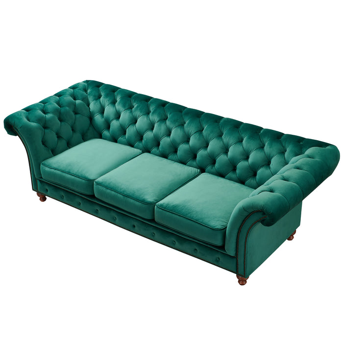 Peyton Sloped Arm Chesterfield Sofa - Green Velvet - Crafters and Weavers