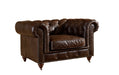 Century Chesterfield Arm Chair - Dark Brown Leather - Crafters and Weavers