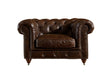 Century Chesterfield Arm Chair - Dark Brown Leather - Crafters and Weavers