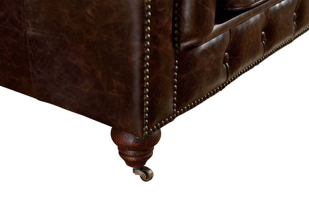 Century Chesterfield Arm Chair - Dark Brown Leather - Crafters and Weavers