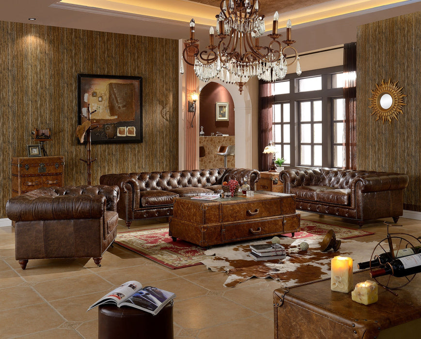 Century Chesterfield Arm Chair - Dark Brown Leather - Crafters and Weavers