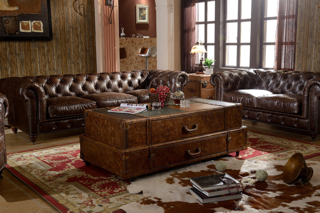 PREORDER Century Chesterfield Sofa - Dark Brown Leather - Crafters and Weavers