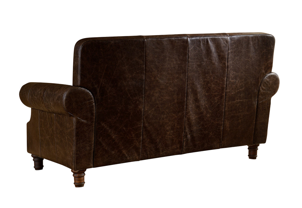 English Rolled Arm Love Seat - Dark Brown Leather - Crafters and Weavers