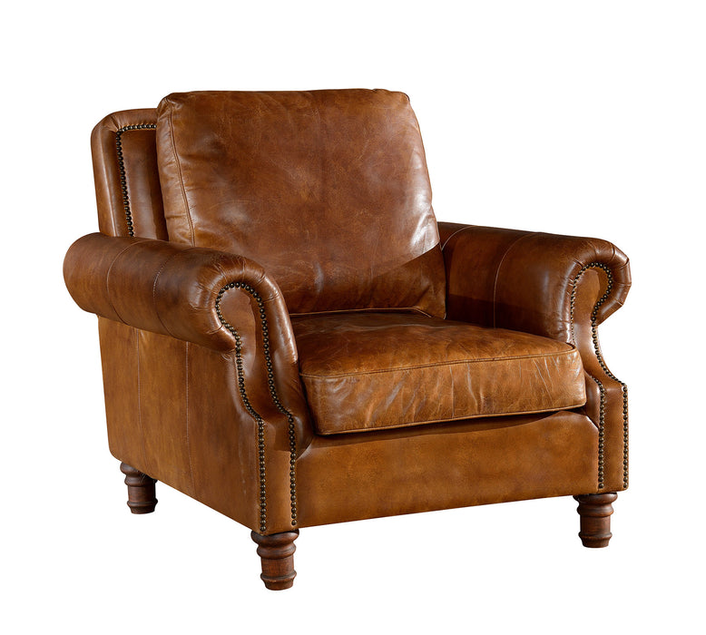 PREORDER English Rolled Arm - Arm Chair - Light Brown Leather - Crafters and Weavers