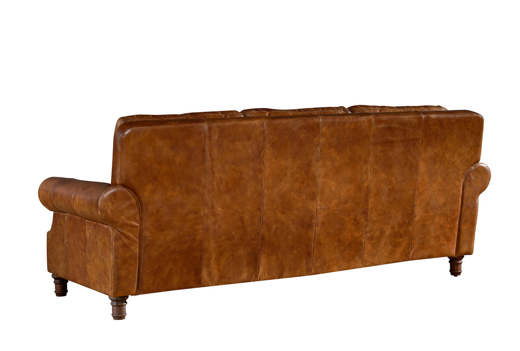 PREORDER English Rolled Arm Sofa - Light Brown Leather - Crafters and Weavers