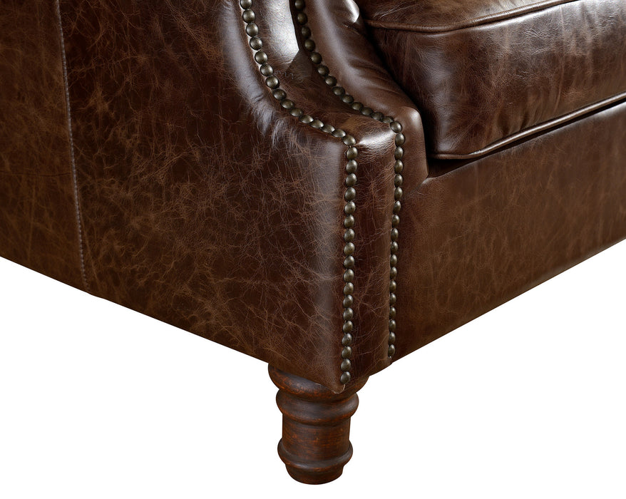 English Rolled Arm Love Seat - Dark Brown Leather - Crafters and Weavers