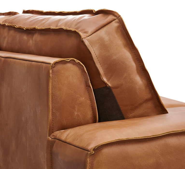 Wainscot Top Grain Leather Sofa - Light Chestnut