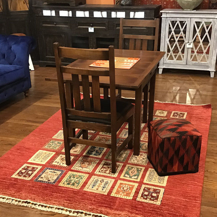 Mission Oak Kitchen Table with 2 Leaves and 4 Oak Dining Chairs - Dark Brown - Crafters and Weavers