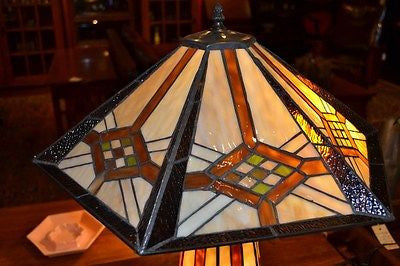 Tiffany Mission Style Stained Glass Table Lamp - Crafters and Weavers
