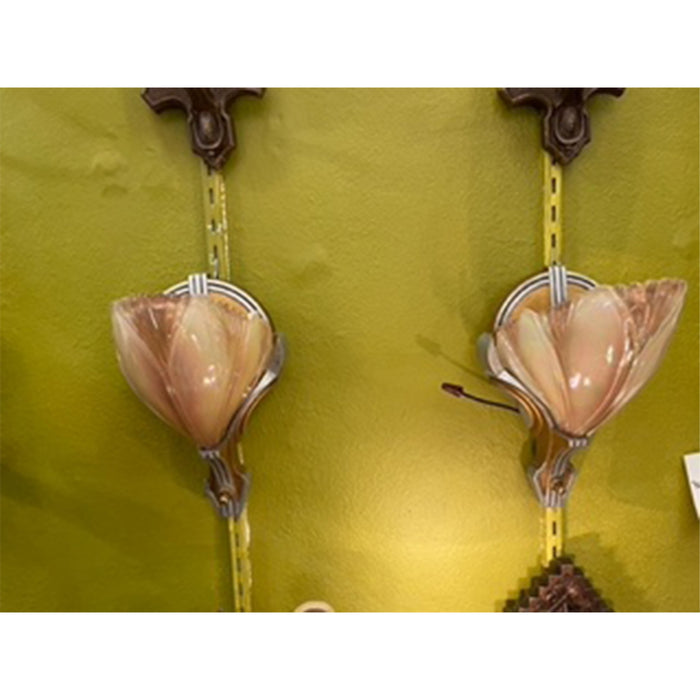 ART DECO 1930's MARKEL "PRINCESS" BATWING SLIP SHADE SCONCES