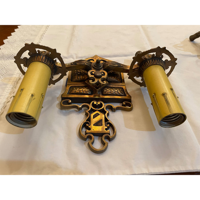 ANTIQUE TUDOR / ARTS & CRAFTS CAST BRONZE 1920's SCONCES