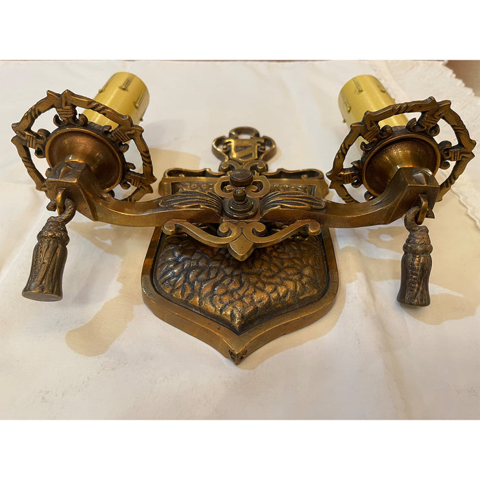 ANTIQUE TUDOR / ARTS & CRAFTS CAST BRONZE 1920's SCONCES