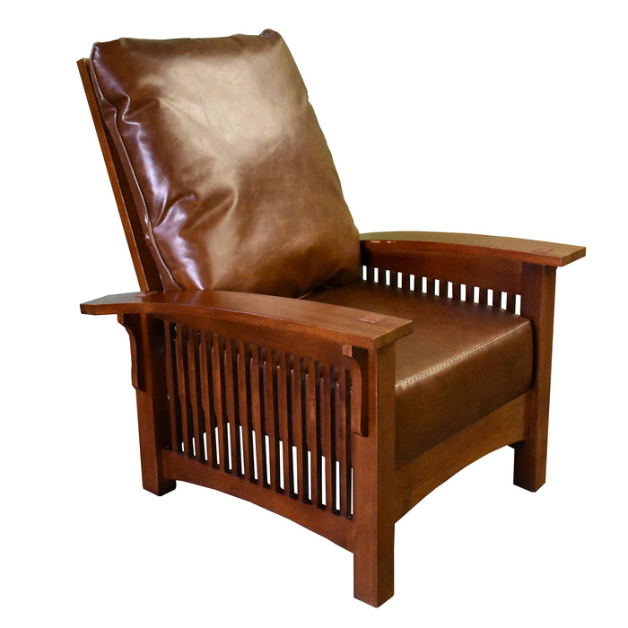 Craftsman / Mission Leather and Oak Morris Chair - Chestnut - Crafters and Weavers