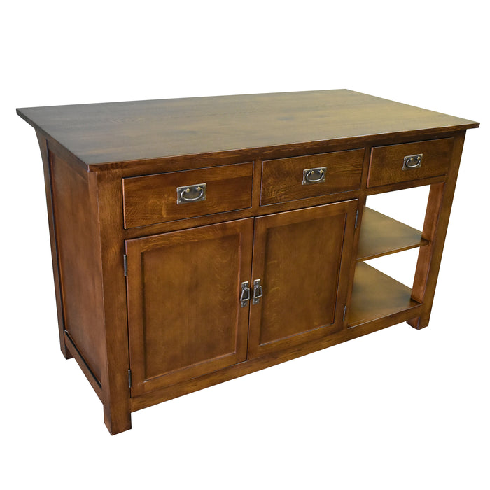 Mission 3 Drawer Oak Kitchen Island 60'' - Walnut (AW) - Crafters and Weavers