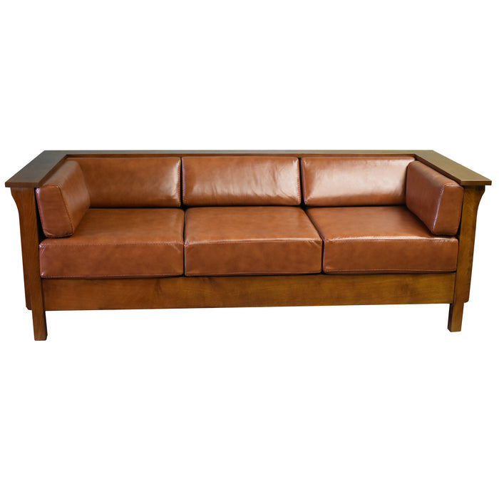 Mission Craftsman Cubic Panel Side Sofa - Russet Brown Leather (RB2) - Crafters and Weavers