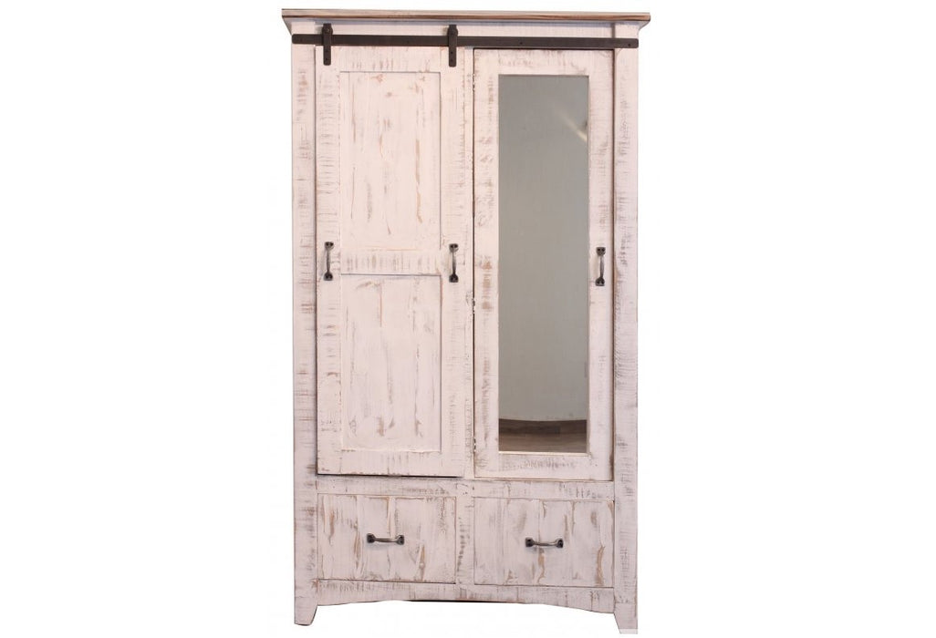 Greenview Wardrobe Armoire - Distressed White - Crafters and Weavers