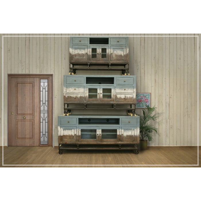 DISCONTINUED Harbor Blue Multi-Color Cart TV Stand - 60" - Crafters and Weavers