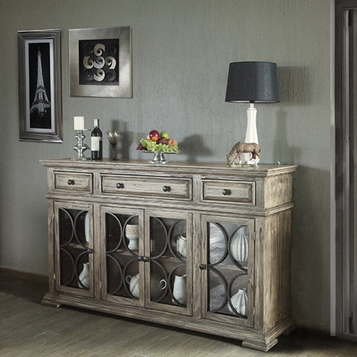 Vineyard Mod Circle Sideboard - Antiqued Off-White - 72" - Crafters and Weavers