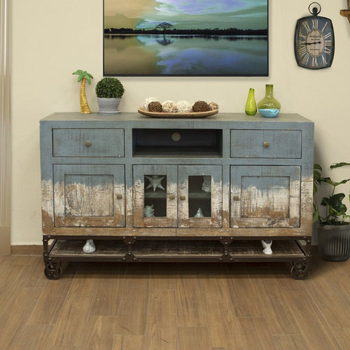 DISCONTINUED Harbor Blue Multi-Color Cart TV Stand - 60" - Crafters and Weavers