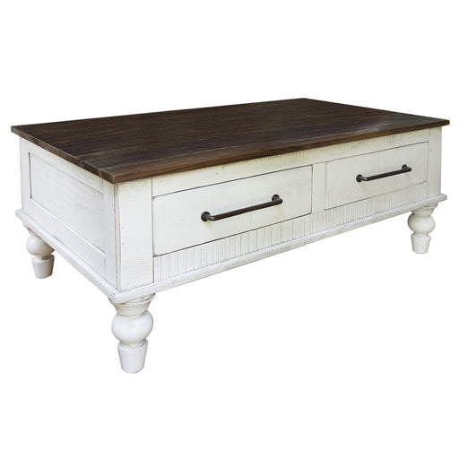Avalon Rustic Farmhouse 4 Drawer Coffee Table - White - Crafters and Weavers