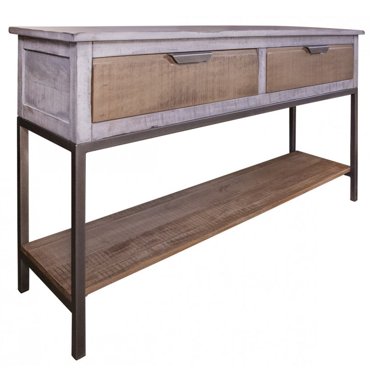 Industrial Modern 2 Drawer Console / Sofa Table - Distressed White ...