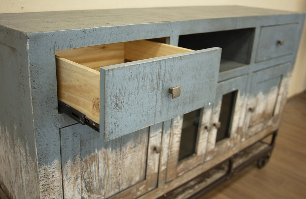 DISCONTINUED Harbor Blue Multi-Color Cart TV Stand - 60" - Crafters and Weavers