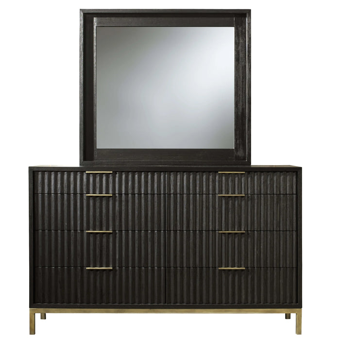 Genovese Modern 8 Drawer Dresser and Mirror - Black and Gold