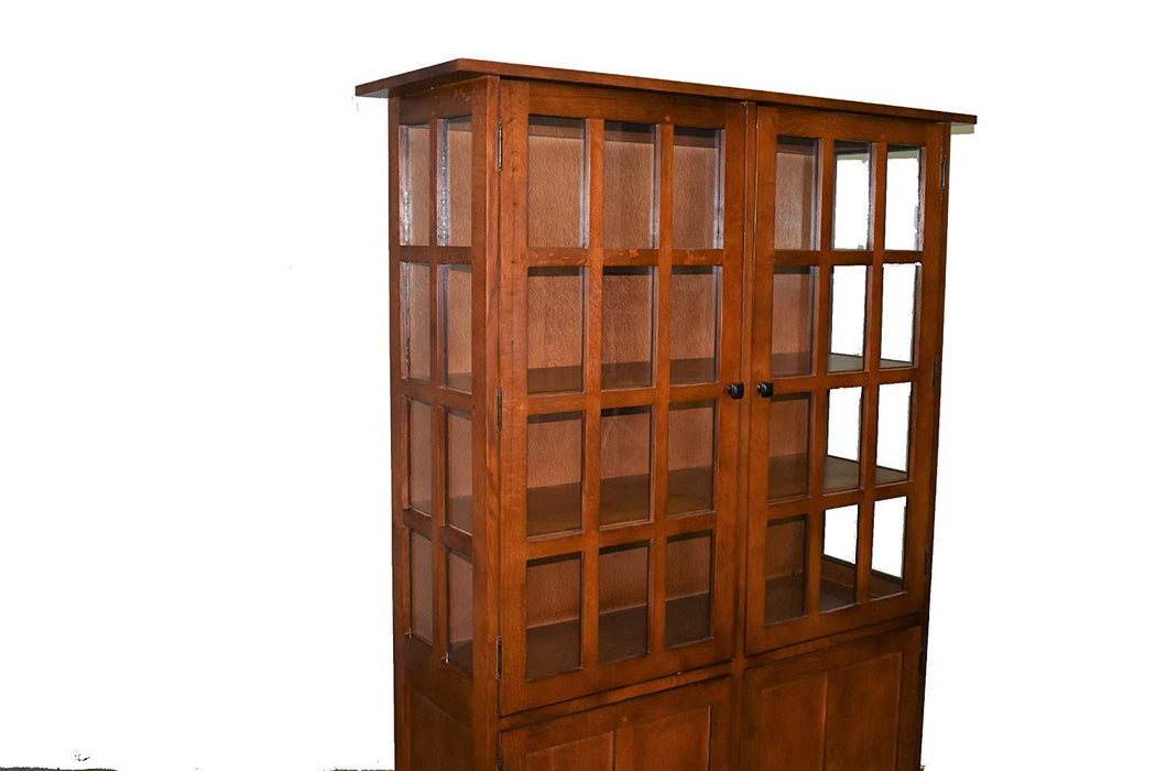 Mission Oak 4 Door Display China Cabinet - Golden Brown - 49"W - Crafters and Weavers