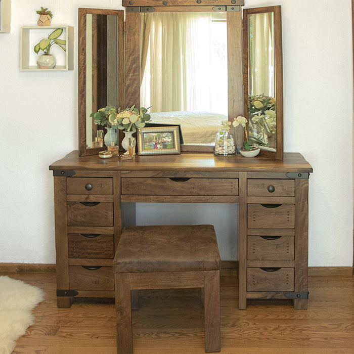 Granville Parota Wood 9 Drawer Vanity - Vanity and Mirror - Crafters and Weavers