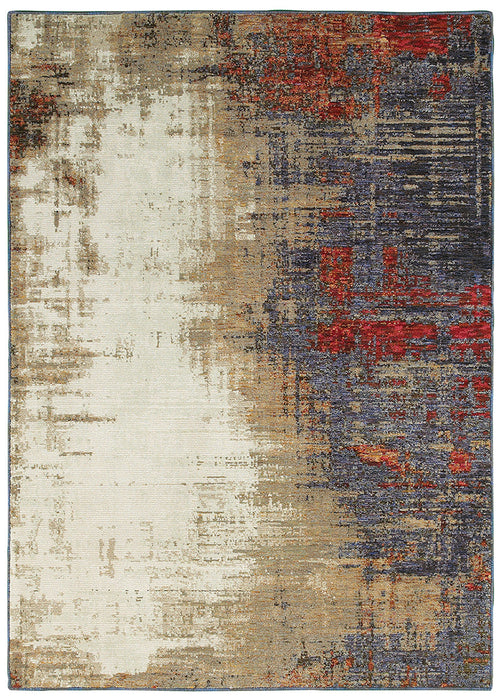 Fusion Contemporary Rug Tan/Beige/Burnt Red & Orange/Denim Blue
