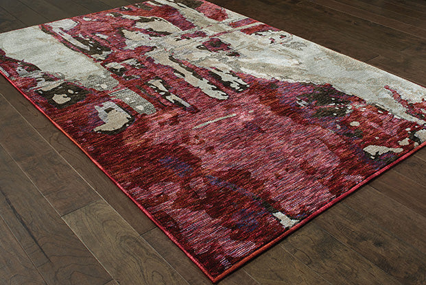 Fusion Contemporary Rug - Red / Pink / Cream / Gray