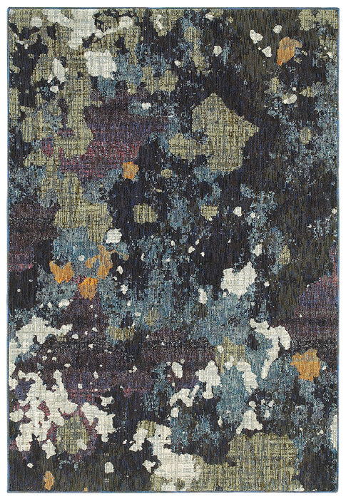 Fusion Contemporary Rug - Navy / Denim Blue / Plum / White